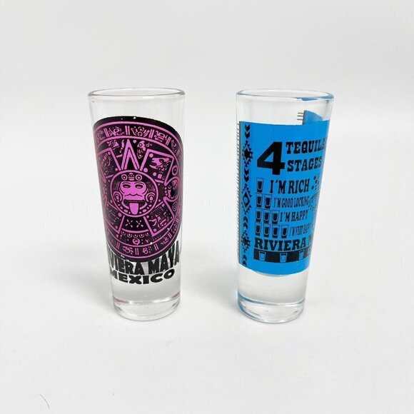 Set of 2 Souvenir 4" Tall Shot Glasses from  Riviera Maya Mexico New - Picture 7 of 7